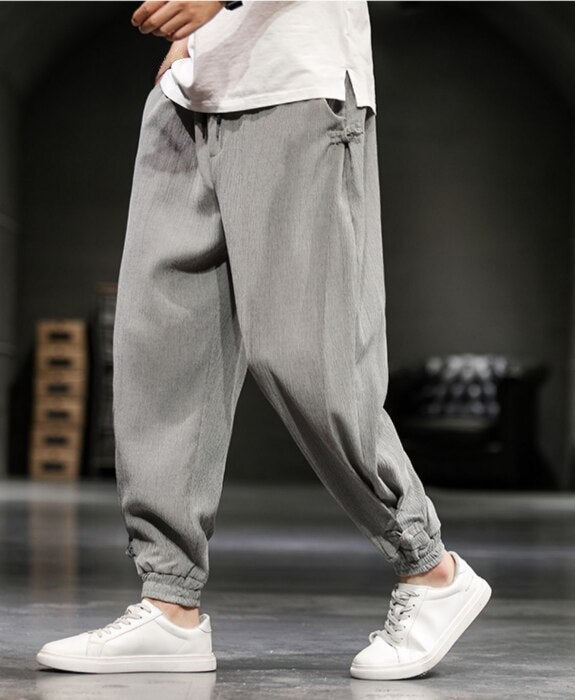 Vêtements japonais et coréens pour garçons - Pantalons japonais et coréens  pour hommes - Pantalon Coton Lin Casual Harem