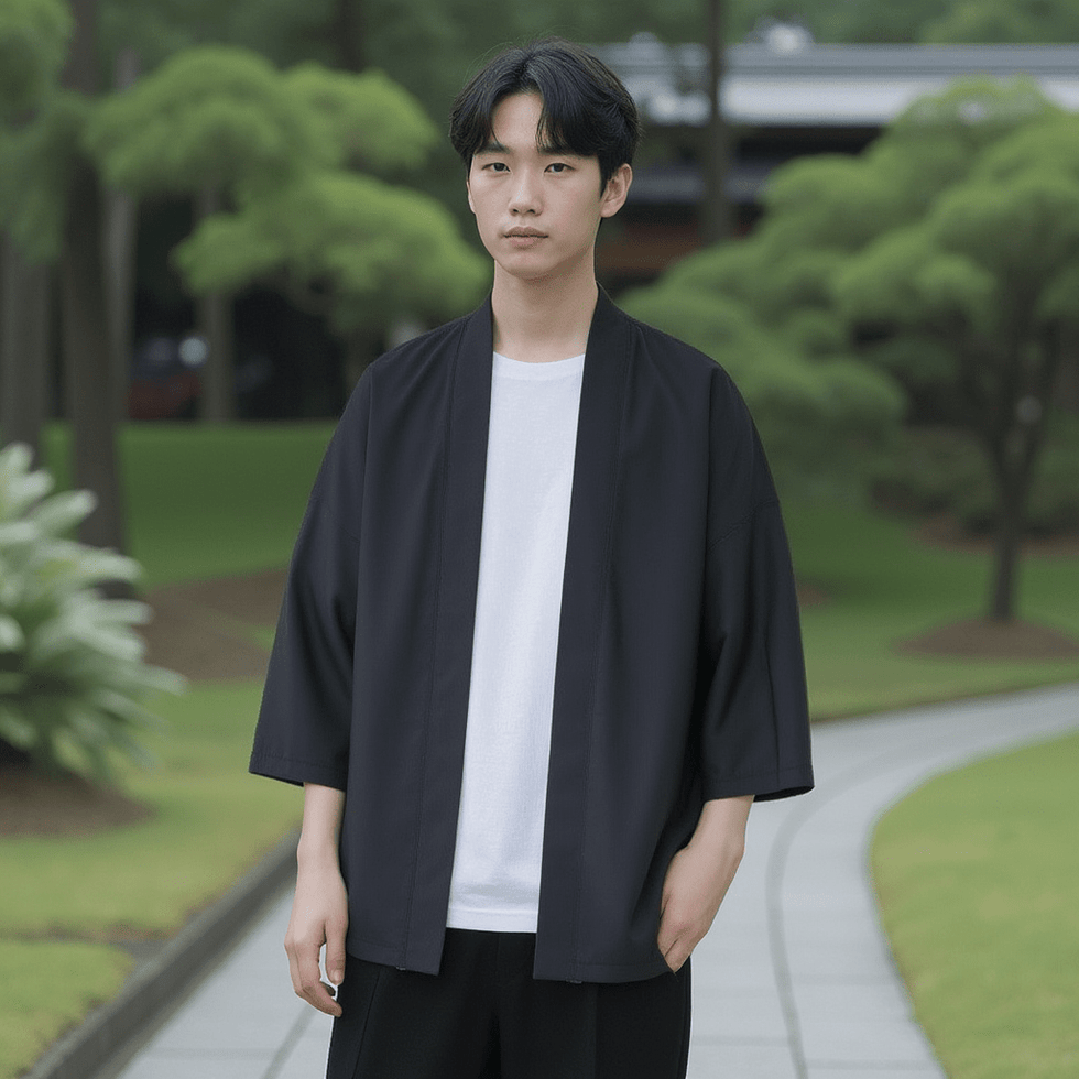 Kimono Homme Grande Taille Manche 3/4 Lin Rétro Hanfu Japonais Robe Veste - Style Traditionnel Élégant