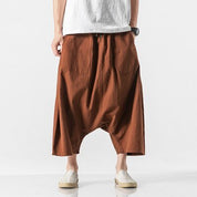 Cotton Linen Men Wide Leg Pants Summer Men Casual Calf-Length Pants Male Track Pants Solid Big Pocket Baggy Pants Trousers