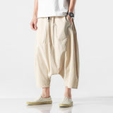 Cotton Linen Men Wide Leg Pants Summer Men Casual Calf-Length Pants Male Track Pants Solid Big Pocket Baggy Pants Trousers