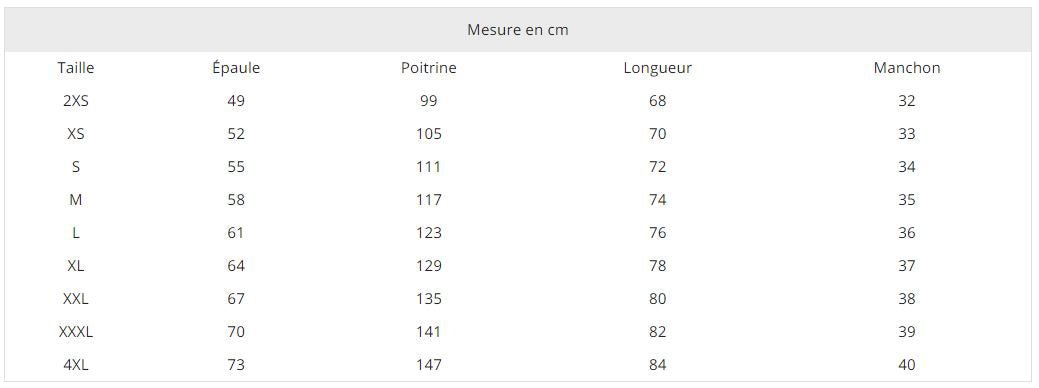 Haori Streetwear guide des tailles