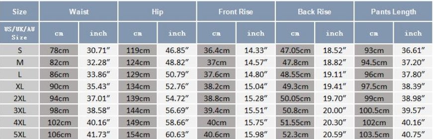 Pantalon Streetwear Japonais guide des tailles