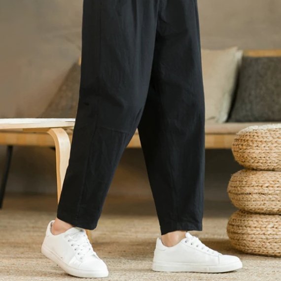 Pantalon Sarouel Homme – Style Japonais Décontracté Avec Ruban à La Cheville