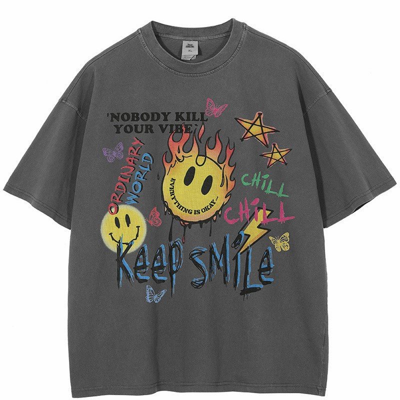 T-shirt Cache Cache Motif Smiley World - Bleu, Taille S, Occasion Très Bon état